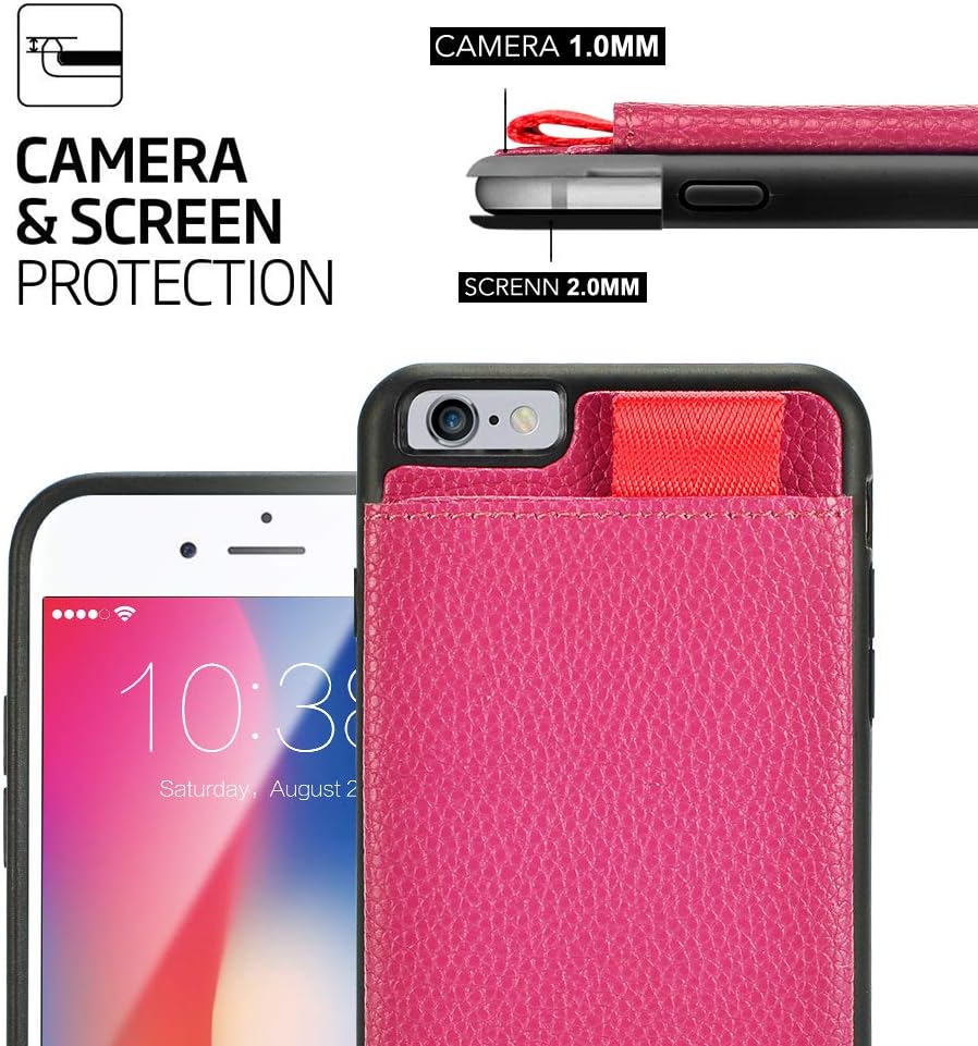 LAMEEKU iPhone 6 Plus / 6S Plus Wallet Case, Shockproof Leather case with Credit Card Holder Pockets ID Card Slot Holder, Protective Card Cover for Apple iPhone 6 Plus / 6S Plus 5.5inch-Rose Purple