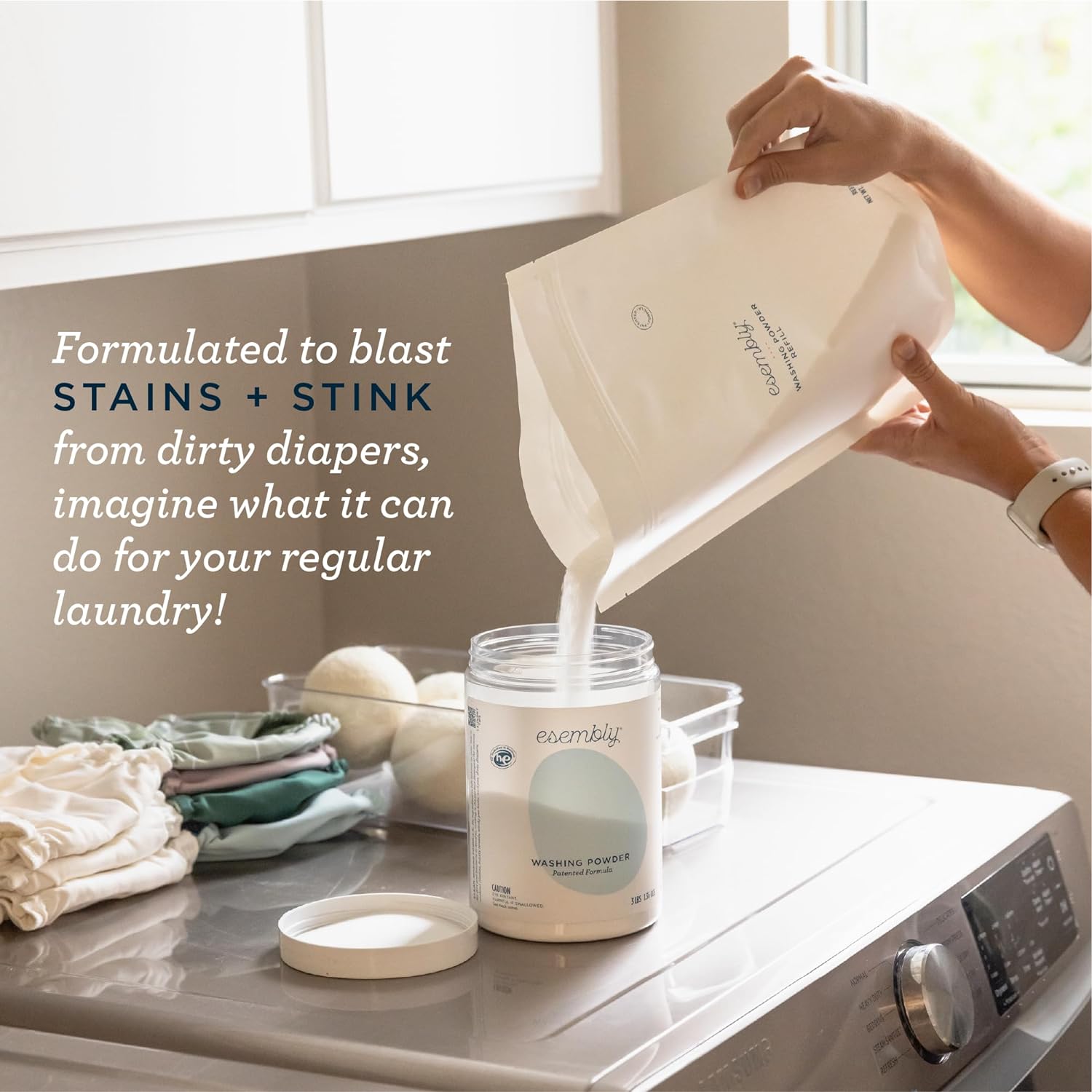 Esembly Laundry Washing Powder – HE Mineral Based Detergent for All Household Laundry and Cloth Diapers – Patented, Fragrance-Free, EWG Verified, Earth-Friendly, (6lb Refill Bag No Scoop)