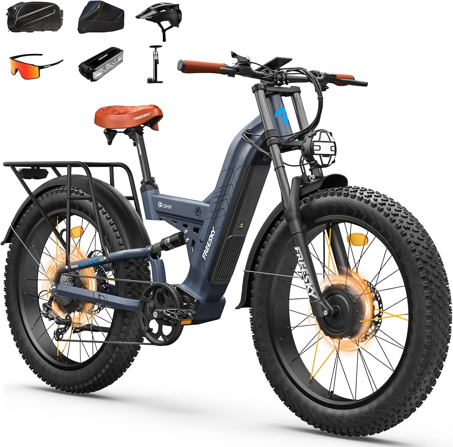 FREESKY 2026 Warrior Pro 4000W Dual Motor Electric Bike for Adults, 48V 30AH Samsung Cells Battery 120Miles Range, 40MPH AWD Fast E-Bike, 26" Fat Tire Full Suspension Electric Mountain Bike
