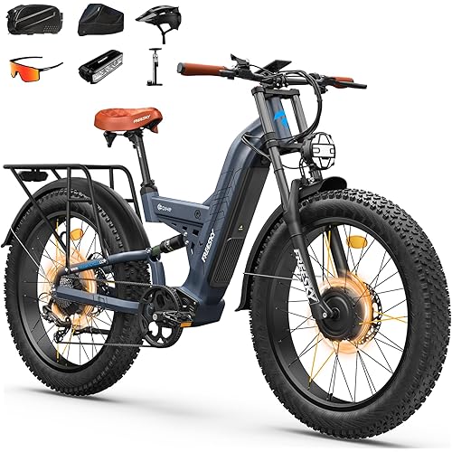 FREESKY 2026 Warrior Pro 4000W Dual Motor Electric Bike for Adults, 48V 30AH Samsung Cells Battery 120Miles Range, 40MPH AWD Fast E-Bike, 26" Fat Tire Full Suspension Electric Mountain Bike E Bicycle