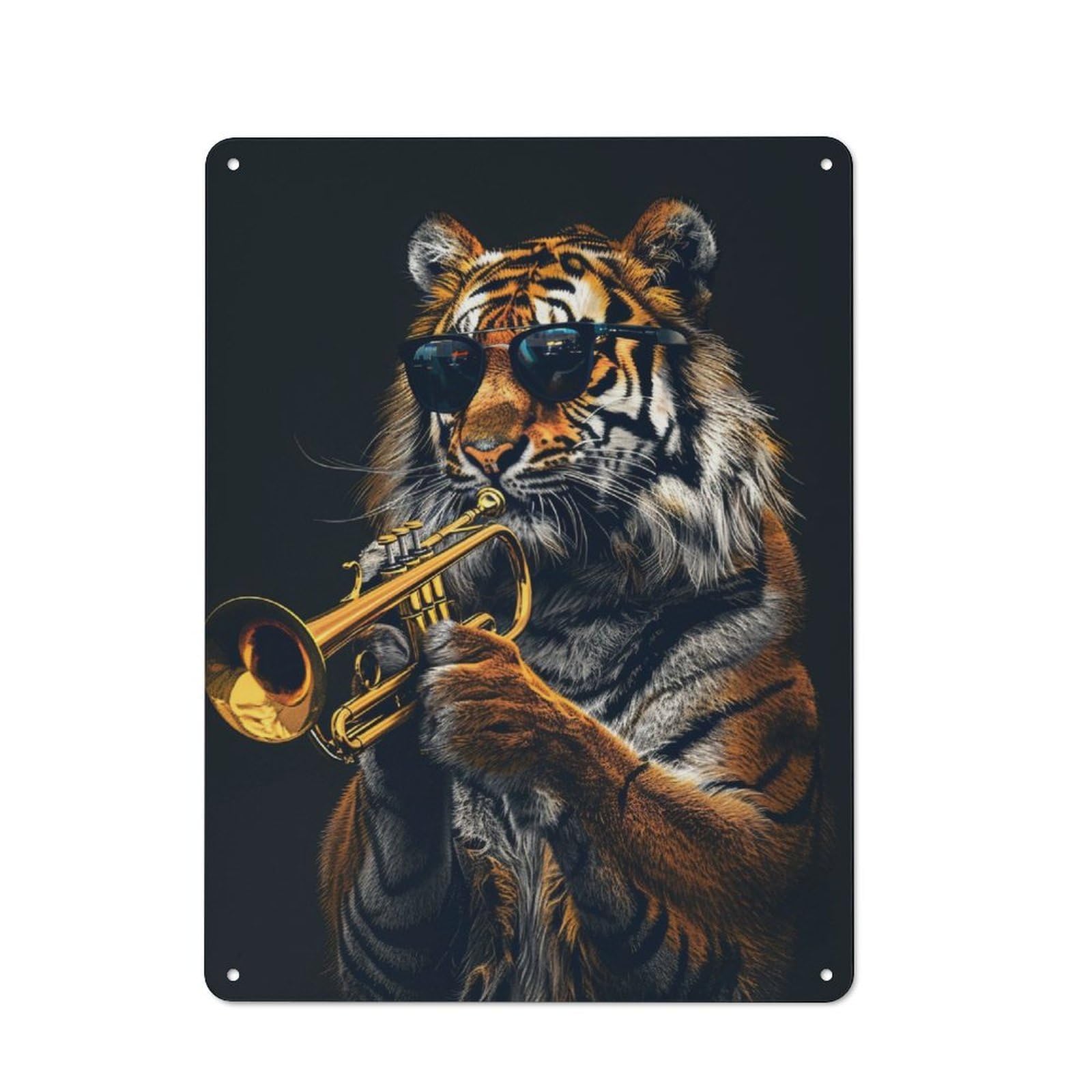 Junmoney Tiger Trumpet Metal Plaque 40X30cm With For Garage Wall, Retro Decor, For Themed Interiors In Garages And Workshops