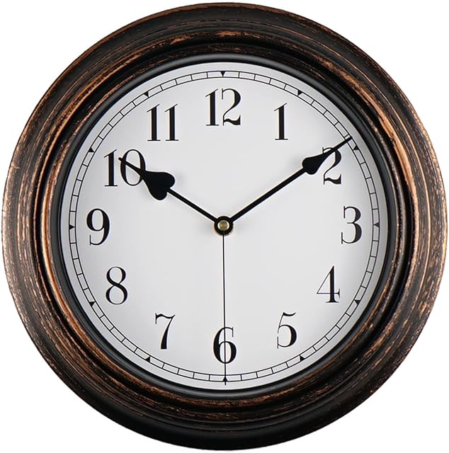 DIYZON Retro Wall Clock, 12'' Vintage Silent Non Ticking Classic Clocks, Easy to Read, Quality Quartz Clock Battery Operated, Decorative Bedroom, Kitchen, Office