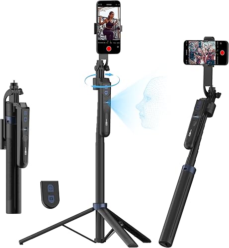 USKEYVISION 70” Auto Face Tracking Tripod, Extendable 360° Rotation Phone Holder for iPhone and Android, Selfie Stick w/Remote Control and Smart Gesture,Phone Tripod Video Recording for TikTok(UTK-01)
