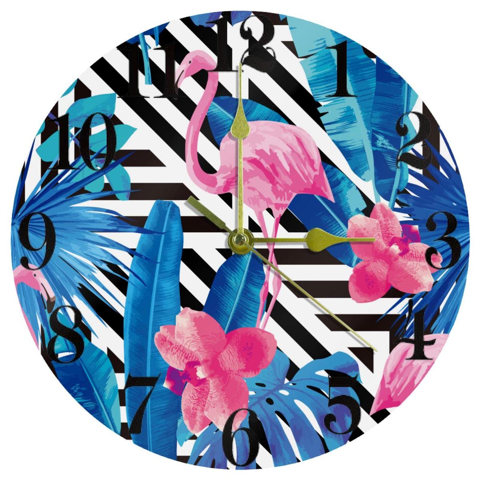 Horloge murale ronde flamant rose 25,4 cm silencieuse à pile pour cuisine et bureau