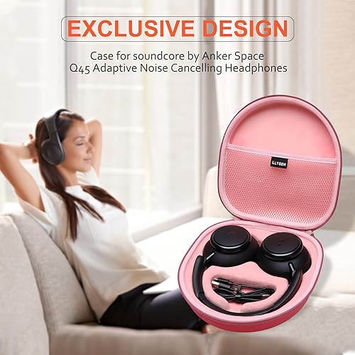 Miniatura 8 de LTGEM - Funda rígida para auriculares Anker Soundcore Space Q45  Q35 con cancelación de ruido adaptativos, bolsa protectora de almacenamiento (rosa)