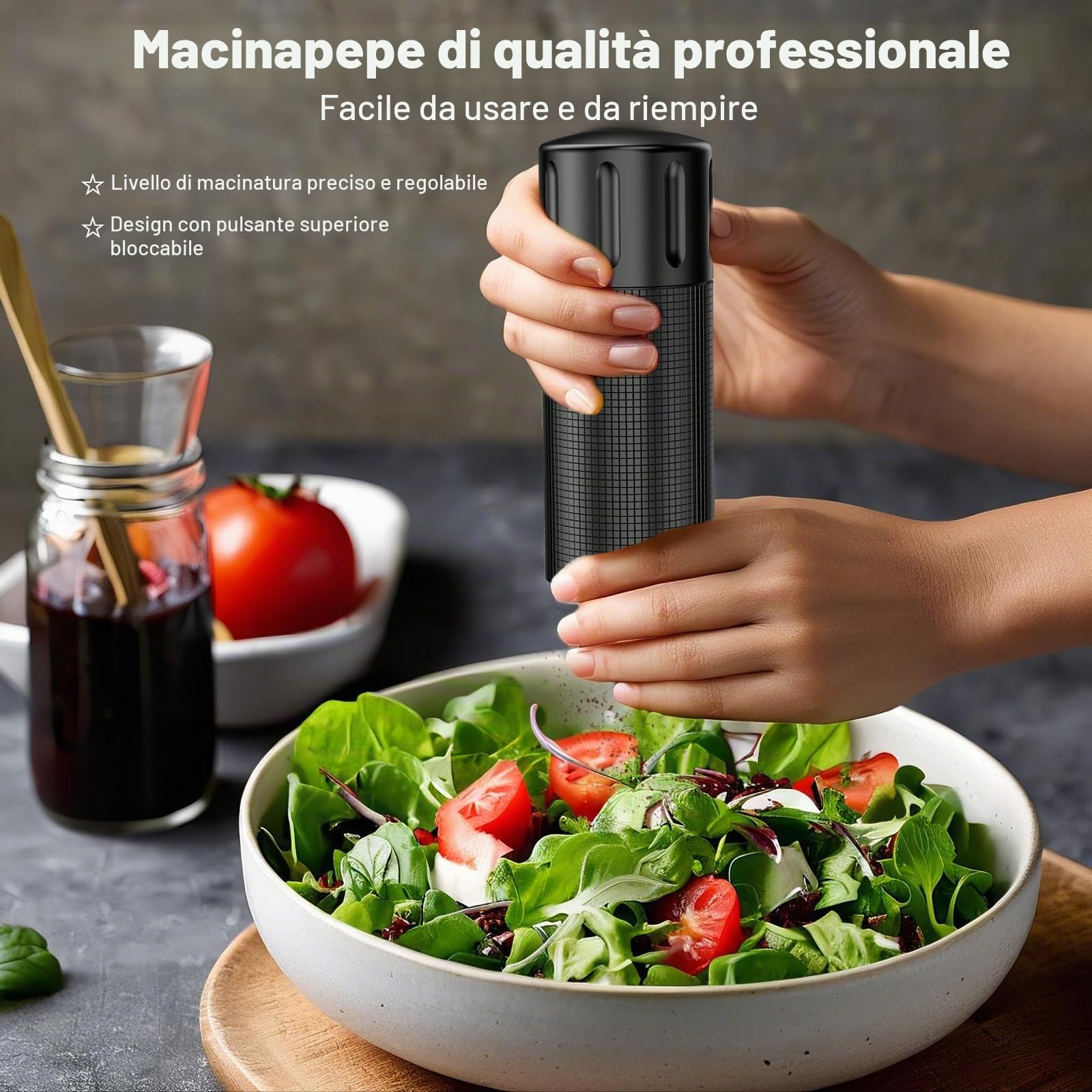 Macina Pepe Manuale Professionale Regolabile: Macinapepe ad alte prestazioni con elevata resa - Macinino per spezie ricaricabile con affilatura regolabile e lama in acciaio inox