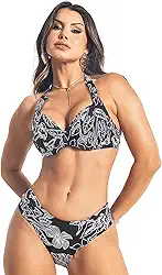 Biquíni Estampado com Bojo Meia-Taça e Calcinha Drapeada Disfarça Barriga