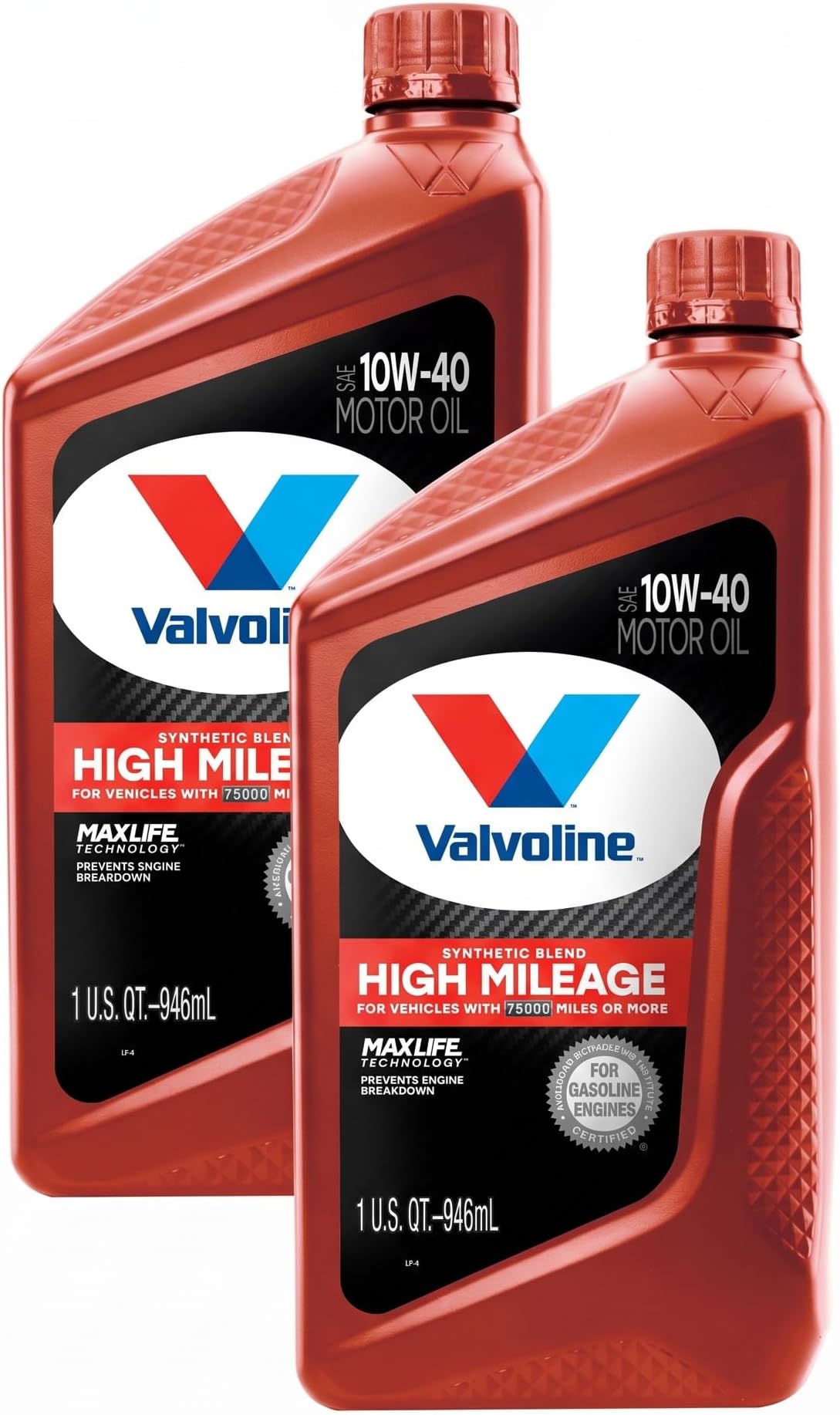 High Mileage with MaxLife Technology SAE 10W-40 Synthetic Blend Motor Oil 1 QT (Pack of 2)