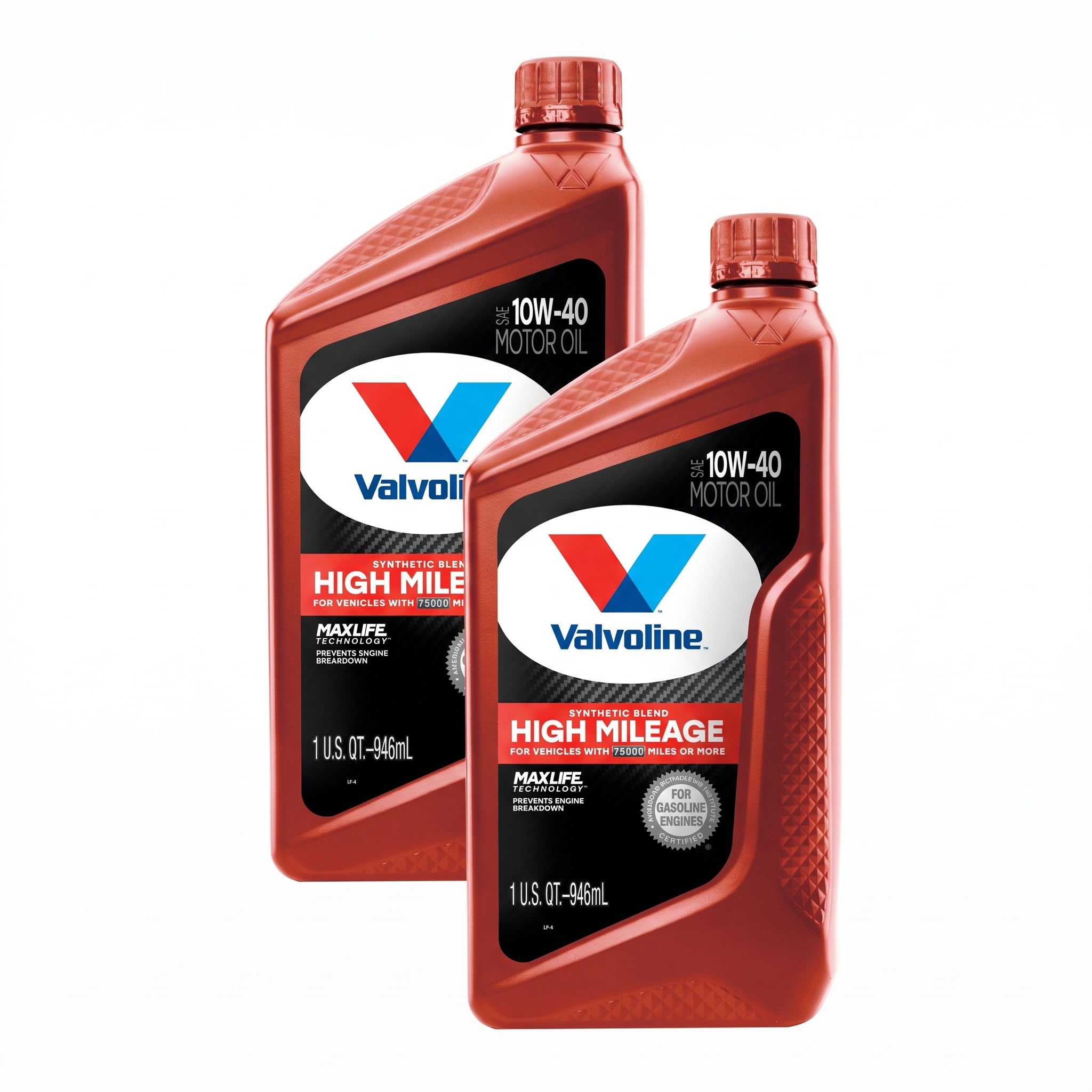 Valvoline High Mileage with MaxLife Technology SAE 10W-40 Synthetic Blend Motor Oil 1 QT (Pack of 2)