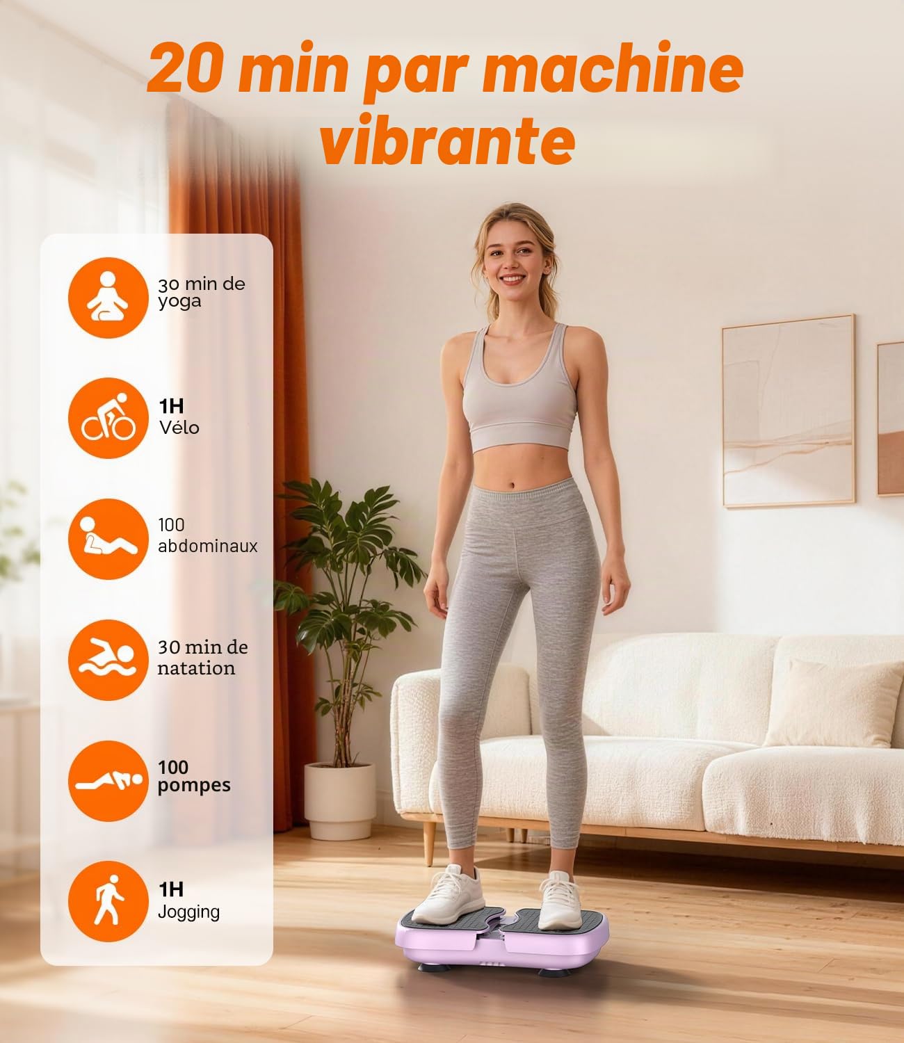 Plateforme Vibrante avec Fonction de Chauffage, Écran Tactile LCD, 6 Modes, Charge Maximale 130 kg, USB-C
