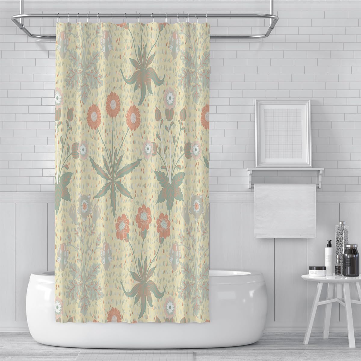 Cortina de Ducha Estilo Morris Prado Flores Beige 150x200cm