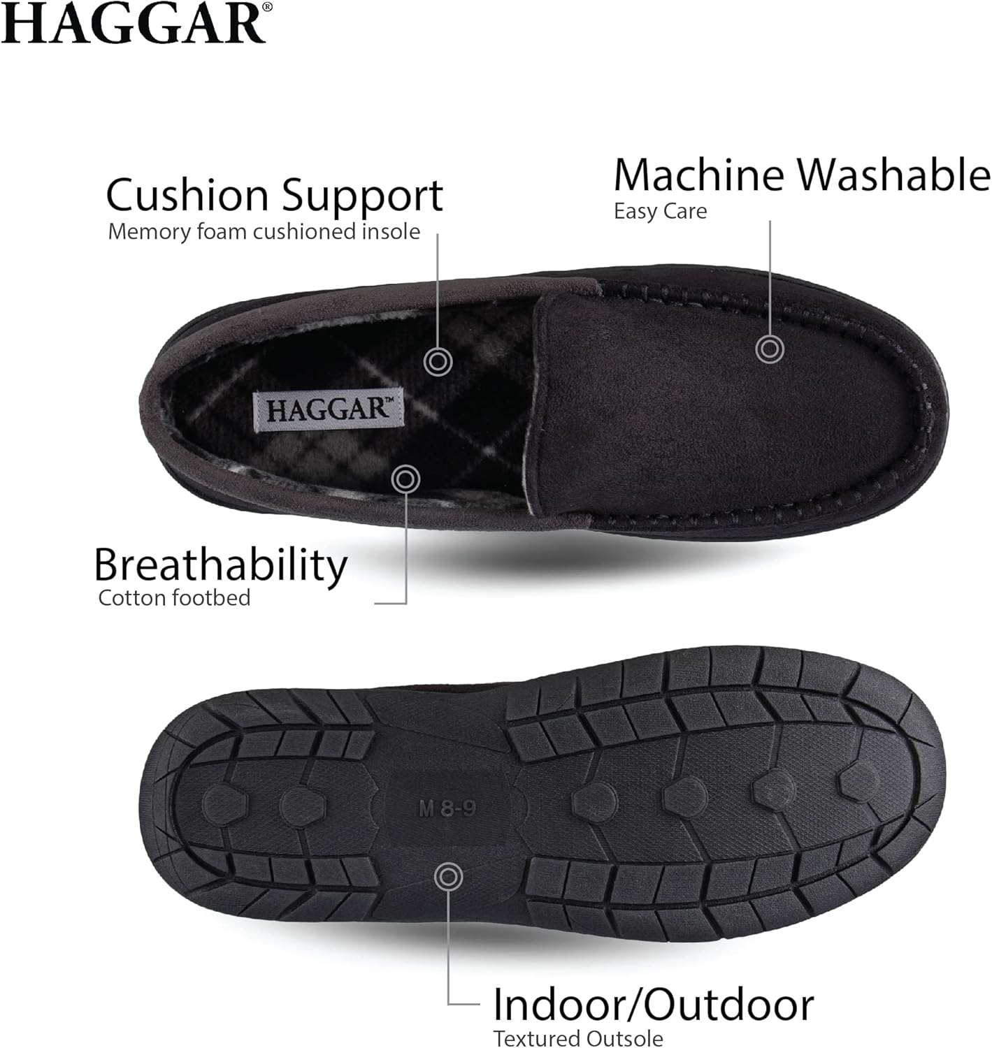 Haggar Men's Closed-Back Memory Foam Venetian Slipper House Shoe-Indoor/Outdoor Sole