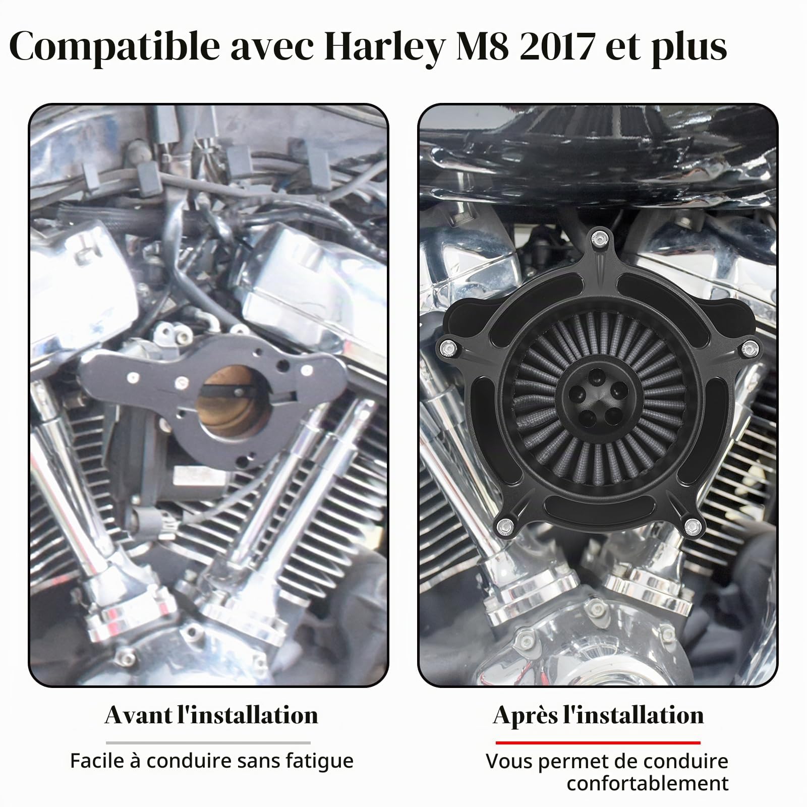 Filtre à air de moto compatible avec Harley m8 Softail 2018-2024 et m8 Touring et Trike 2017-2024 (noir mat + gris)