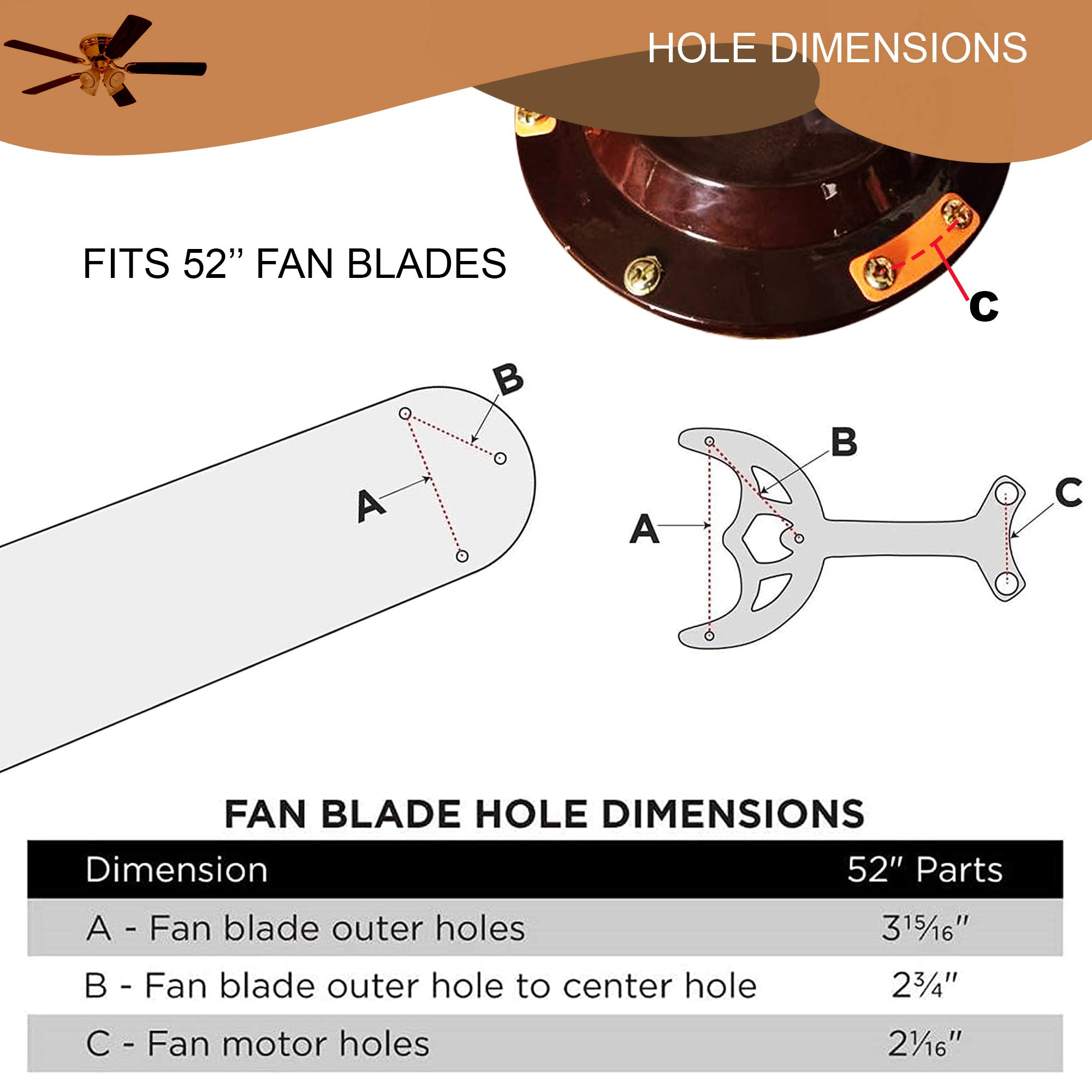 Ciata replacement ceiling fan blade arms -52 inch,Antique brass