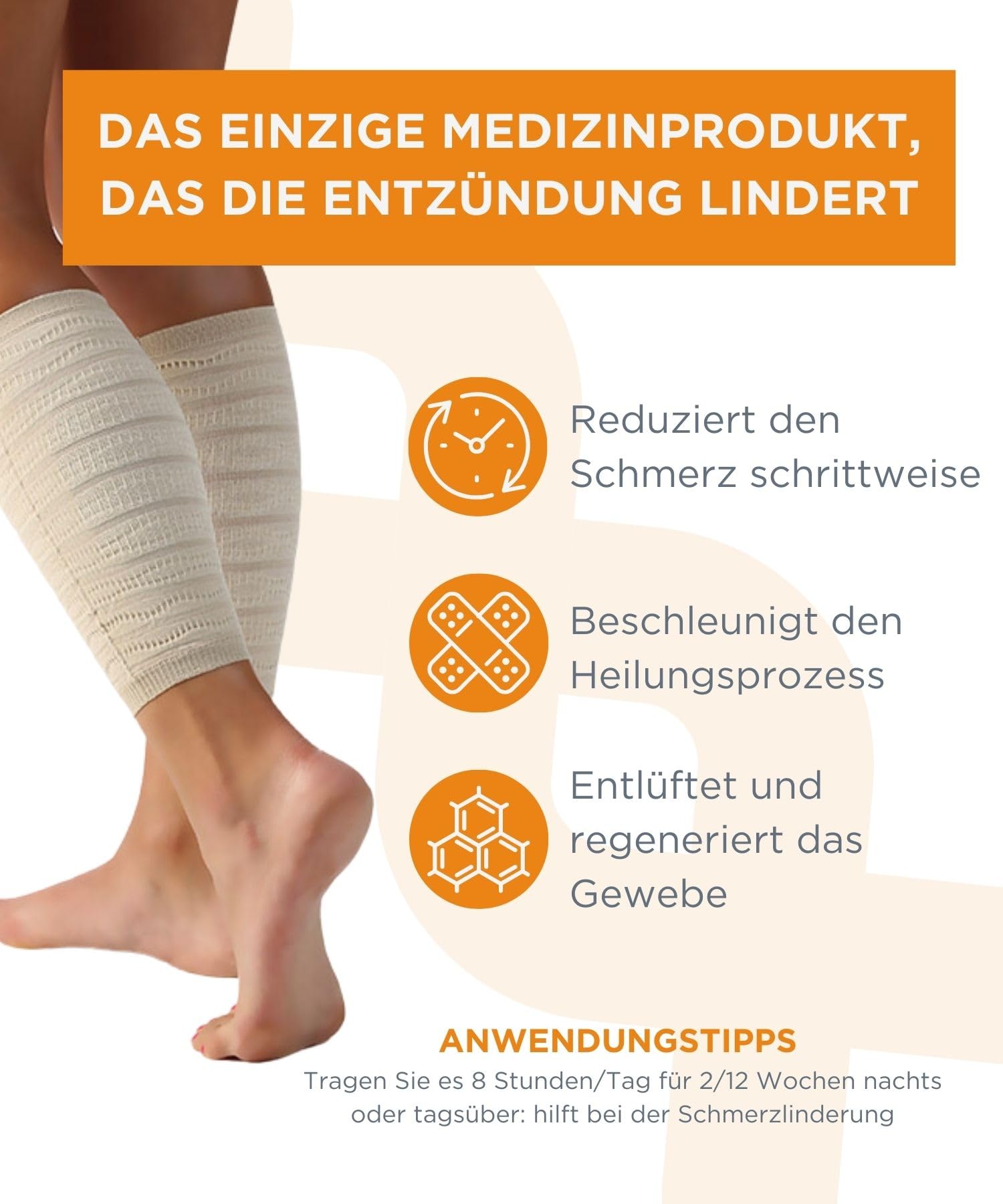 Spikenergy Waden Kompression Damen Herren Elektromagnetische Therapie - Wadenbandage Muskelfaserriss, Steuerlich absetzbares Medizinprodukt, Made in Italy, Beige, M