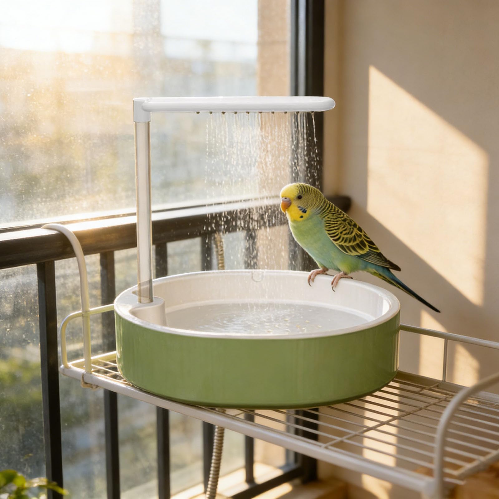 Automatic Electric Bird Bath, 26 Hole Flowing USB Powered Parrot Shower Tub, Large Cage Mounted Washing Tub for Parakeet Lovebird Cockatiel Conure Finch (White) - image 3
