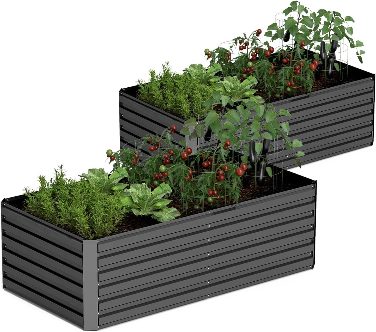 8x4x2 ft Raised Garden Bed, Large Metal Planter Raised Beds, Planters for Outdoor Plants for Vegetables, Flowers, Herbs, Fruits, and Succulents.(2 Pcs) Black 8x4x2 FT-2PC