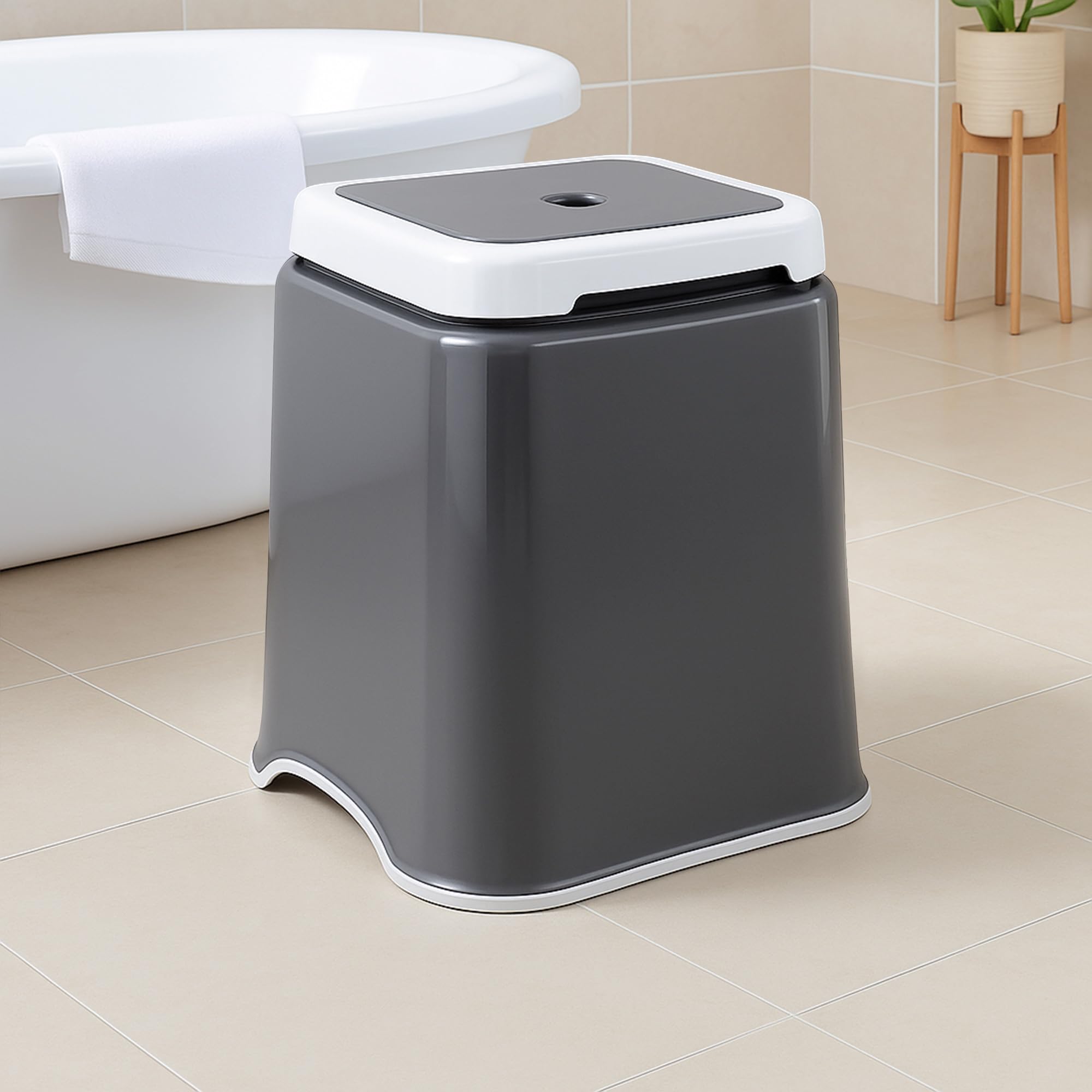 Kuber Industries 18 Inch Heavy Duty Plastic Stool for Sitting & Bathing | Durable Anti-Slip Stool Senior Citizen Support Indoor & Outdoor | Multiple Space Use Home/Garden/Bathroom | Grey & White