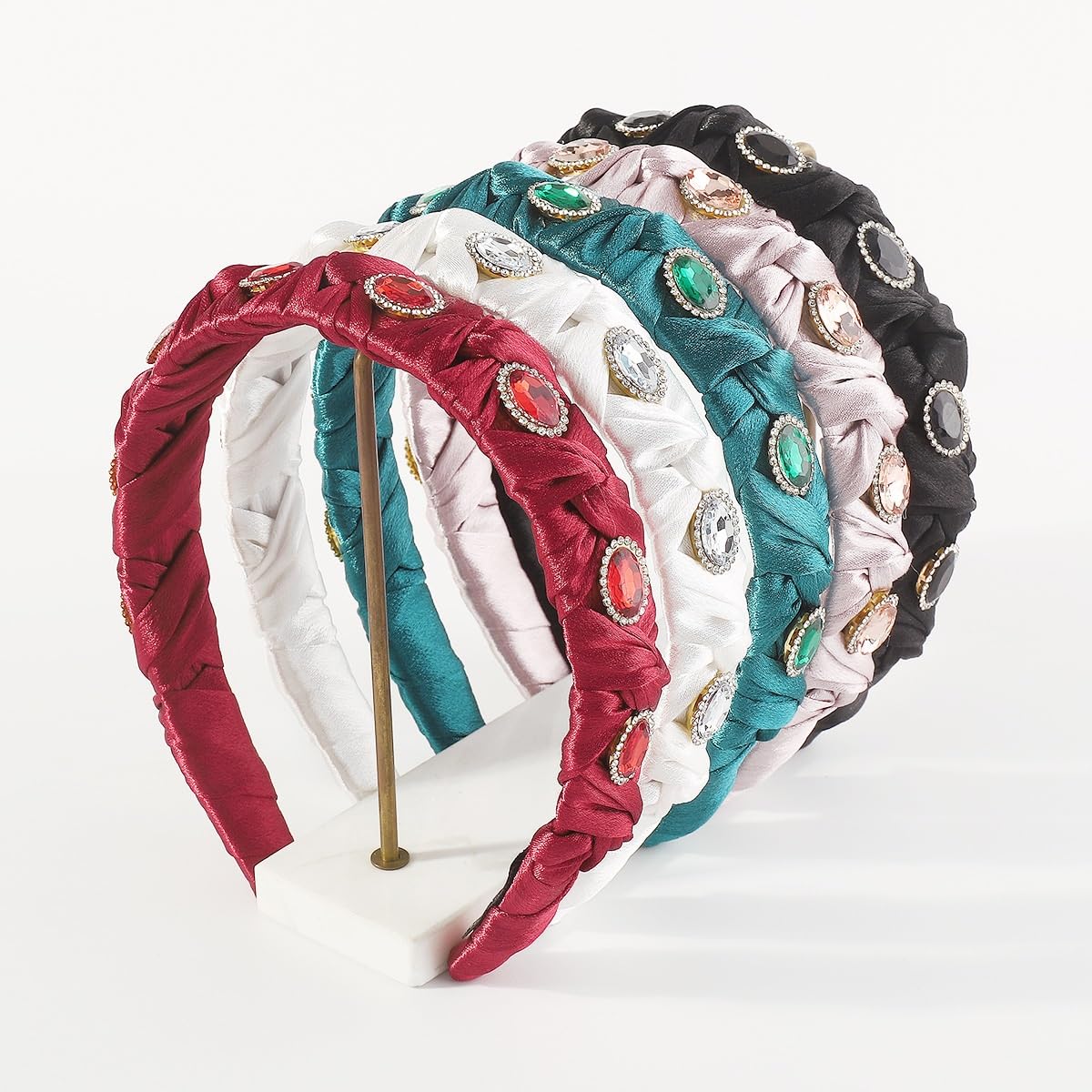 Trenza con diadema de satén de diamantes Diadema de presión de borde ancho de niña retro francesa(3-Pack)