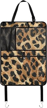 Car Seat Back Organizer Black Circle Leopard Print 2 Pack Waterproof Kick Mats Backseat Protector From Dirt,Scratches