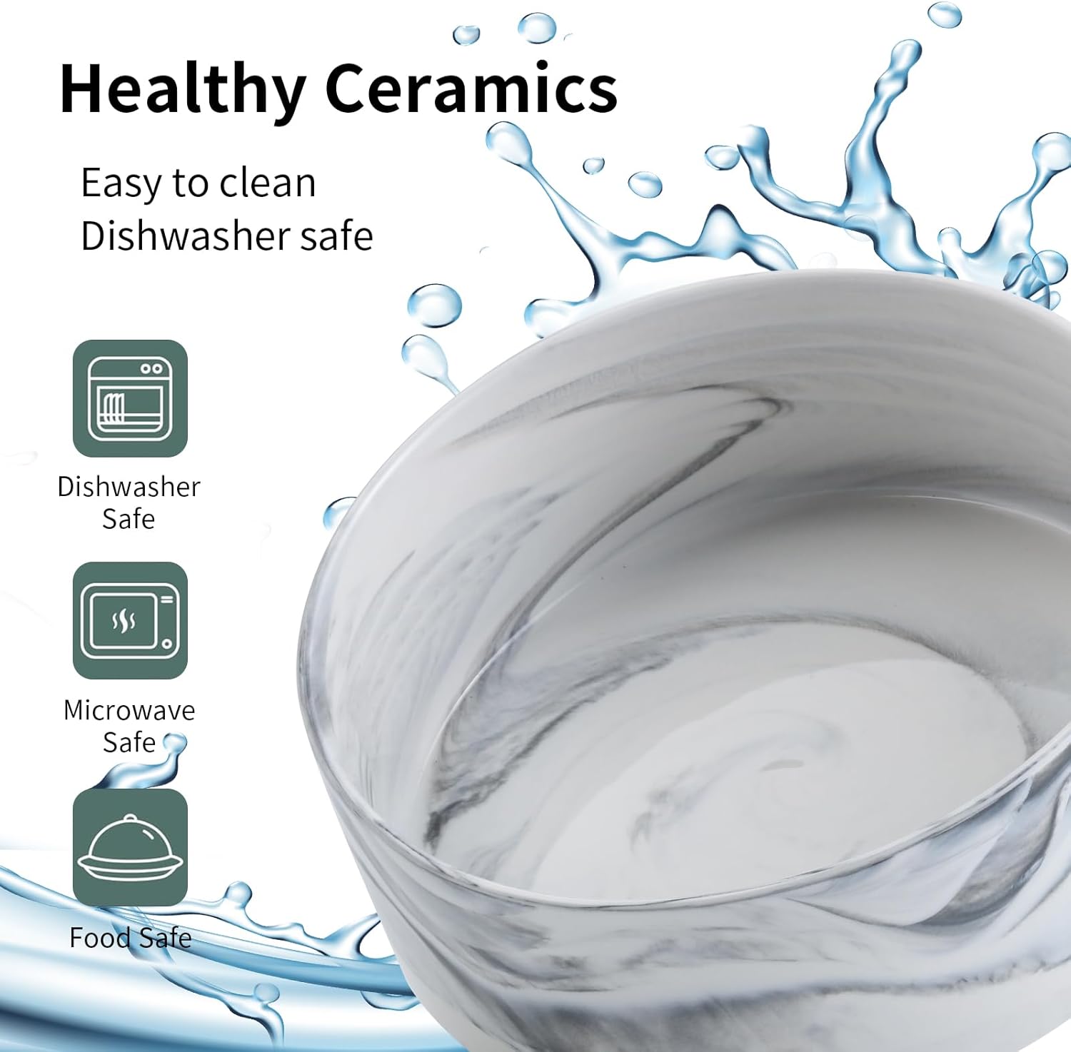 Raised/Elevated Ceramic Dog Bowl for Medium Large Sized Breeds,Large Dog Food Water Bowl with Stand,8 in Non Slip Heavy Weighted 1800ml/ 7.6 Cups/60 OZ Marble Grey