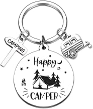 Camper Keychain Gifts for Women Men - RV Accessories for Camp Lovers Travel, Happy Camping Keyring for Family Travelers
