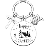 Camper Keychain Gifts for Women Men - RV Accessories for Camp Lovers Travel, Happy Camping Keyring for Family Travelers