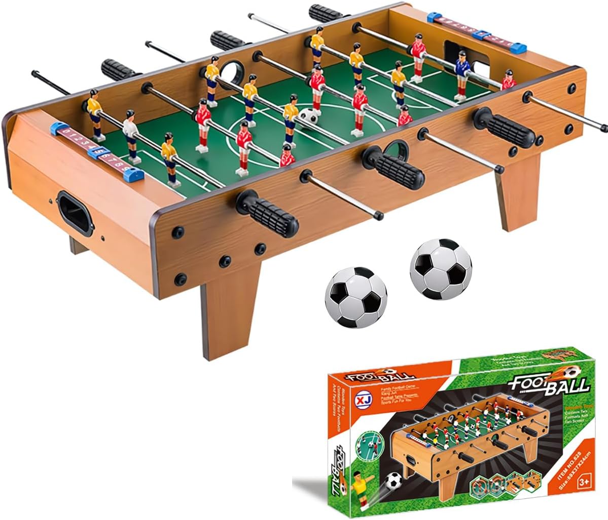 Foosball Tabletop Games, Table Football Toy for Kids Adults Hand Soccer Table Set Tabletop Indoor foosball Wooden Top Mini Game Portable Soccer Table Room Arcade Bar Office Party Family 69*37*22.5CM