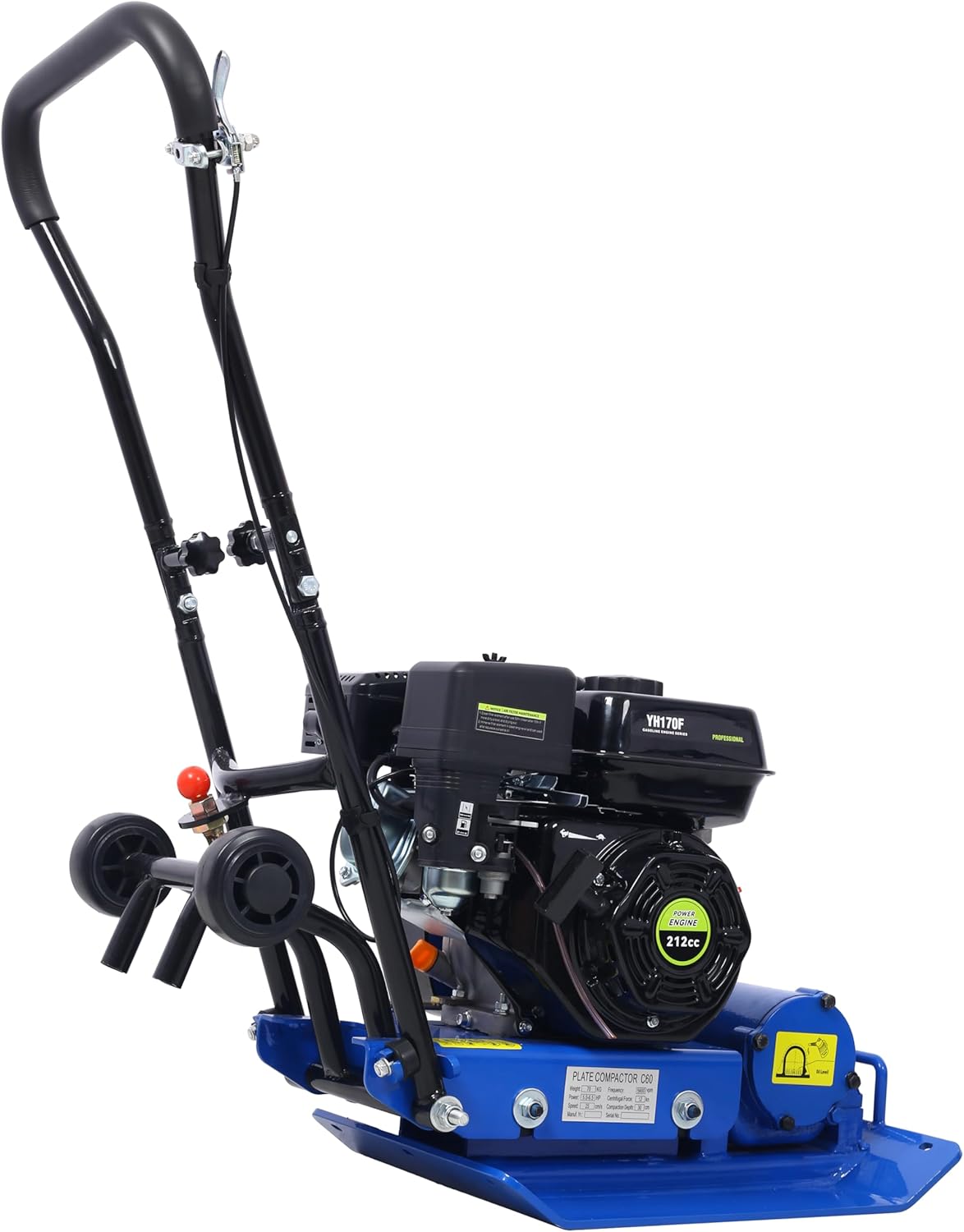 212cc 7.0HP 5600VPM Gas Vibration Compaction Force 20 x 14 inch Plate Compactor w/Built-in Wheel,EPA Compliant