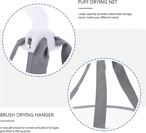 Miniatura 6 de SOLUSTRE 2 unids gris marrón maquillaje mezcladores huevos secador colgante malla secado rack mini baño cesta red cosméticos herramientas limpieza