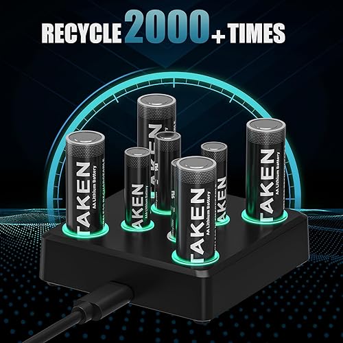 Miniatura 4 de Taken Baterías recargables AA AAA, baterías de litio de 1.5 V precargadas con cargador de batería AA AAA (paquete de 4 baterías dobles A + 4 pilas