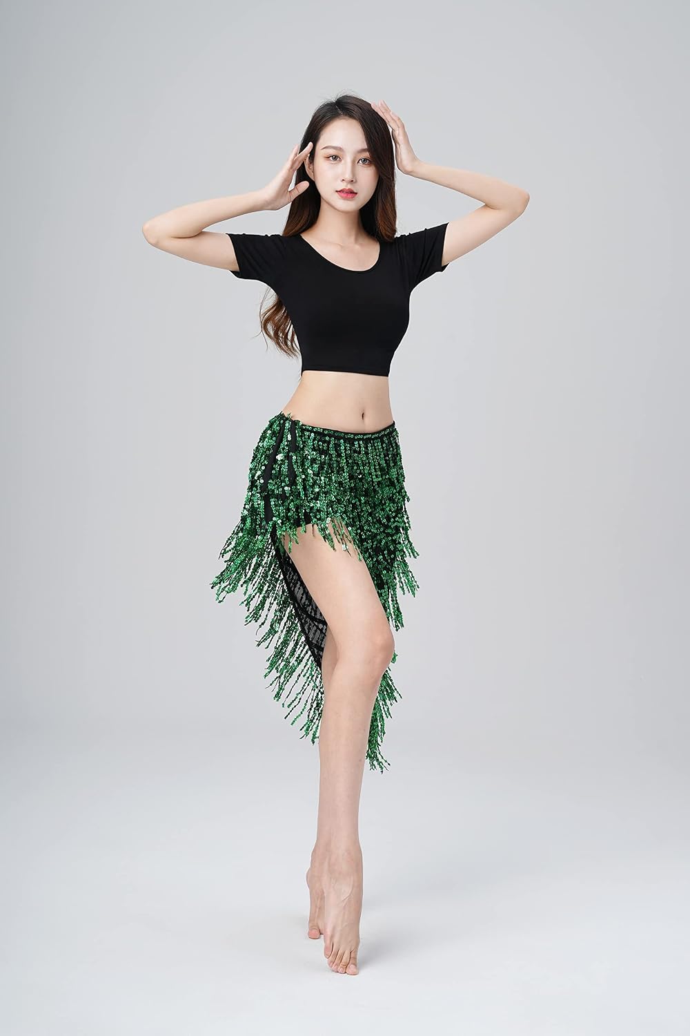 MUNAFIE Hip Scarf for Belly Dance Folk Dance Halloween Costume Tribal Dance Skirt with Sequin Tassel