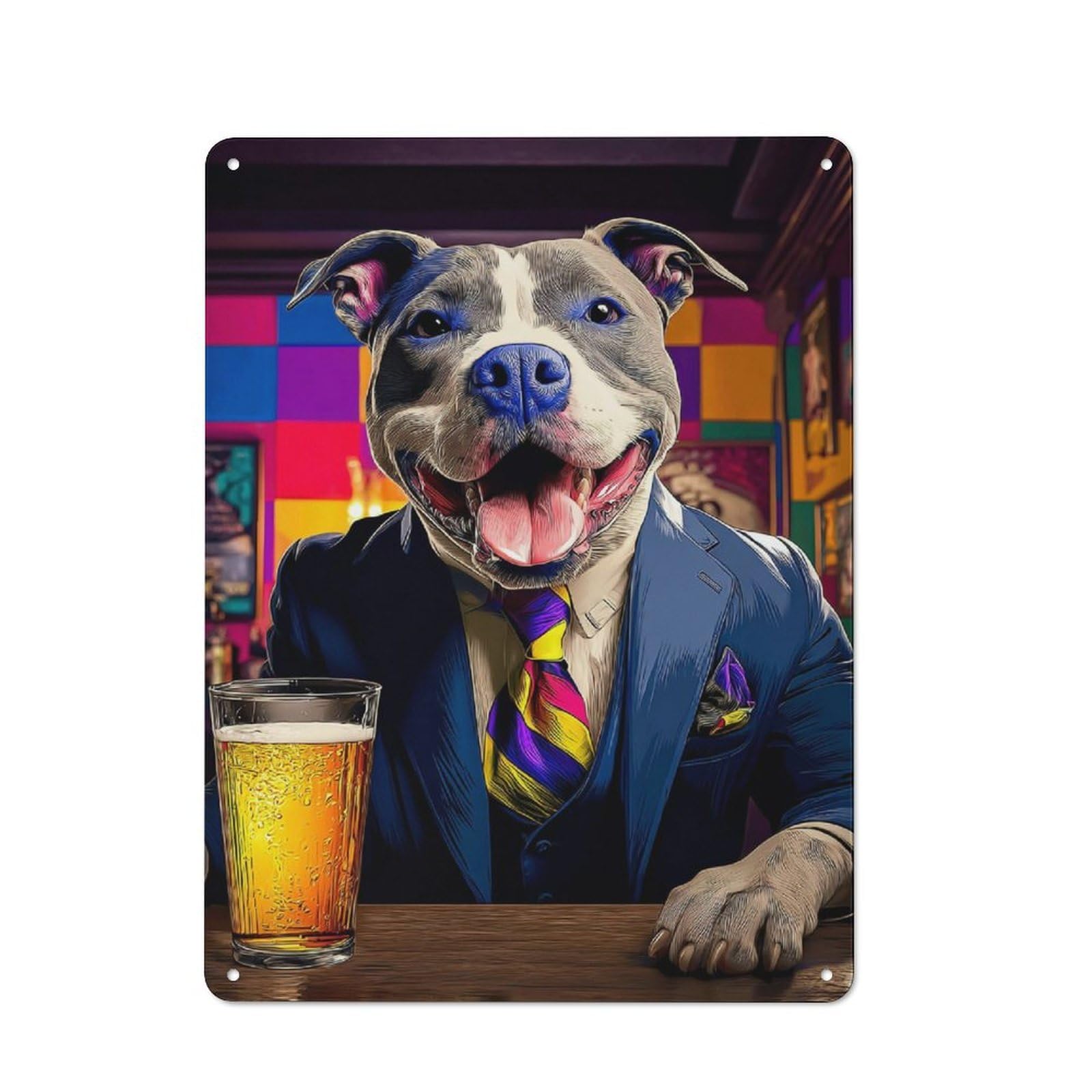 Shed Metal Sign with Pitbull in Suit Enjoying A Beer Design 40x30cm, Outdoor Room Shed Wall Decor for Shed, Garden Room, Porch Or Garage
