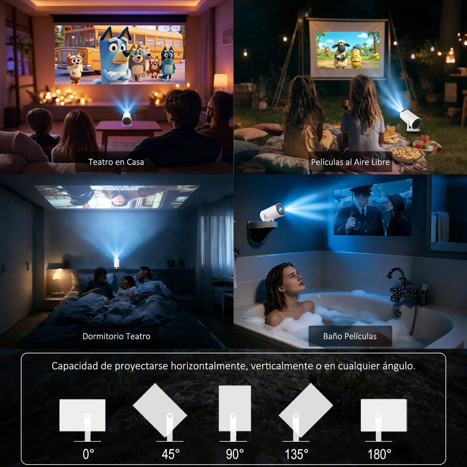 Mini Projector with Bluetooth, 4K Support 130" Screen Movie Projector with Auto Focus & Keystone, 5G+2.4G WiFi 6 Connection, 180° Rotatable Vision for Home Cinema, Laptop, Smartphone — view 6
