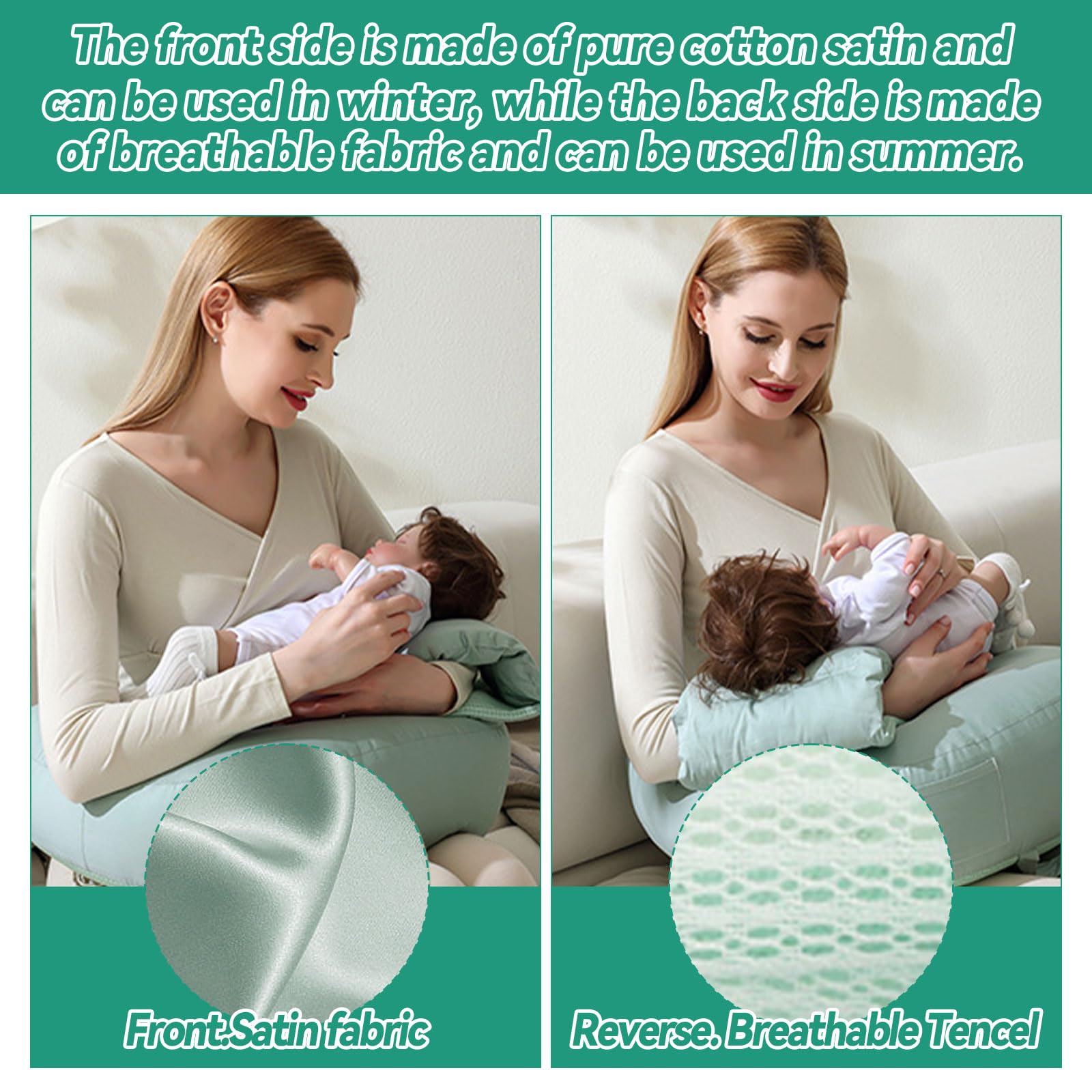 Paquete de 2 almohadas de lactancia materna con almohada para el brazo, almohada de embarazo en forma de U, almohada de alimentación del bebé, funda de almohada extraíble lavable, asa