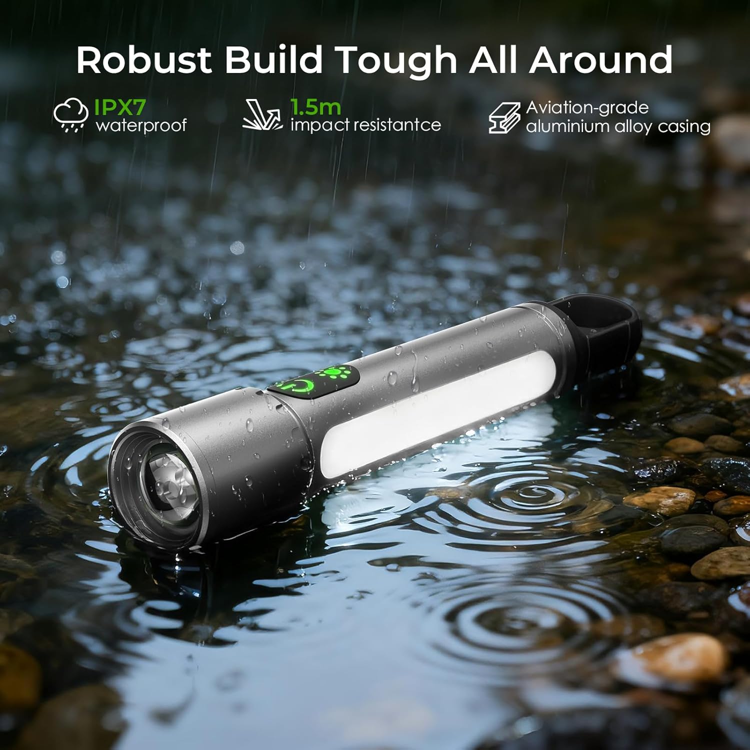 Magnetic Flashlight Rechargeable,2000LM 5000mAh Flashlights High Lumens with 18 Modes,Waterproof, Adjustable,Powerful Flash Light,Multi-Flashlights for Home,Car,Hiking,Camping (1, Silver)