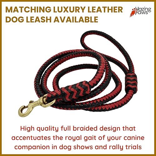 Miniatura 6 de BlazingPaws Mariner - Collar de cuero de lujo de 2 pulgadas de ancho para perros grandes trenzado con relleno de cuero de gamuza negra suave L 15-19