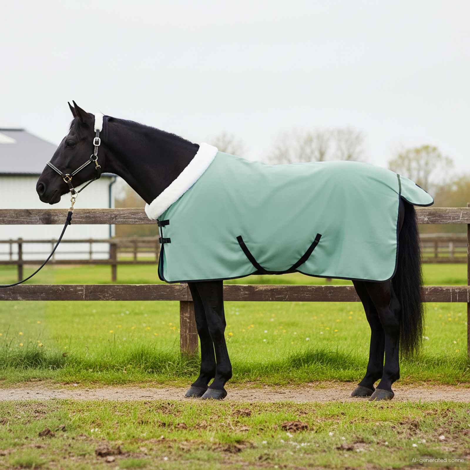 Manta para caballo, forro polar, 105 cm, con hebillas ajustables y diseño a prueba de viento, transpirable, para establo, sauce y exterior, incluye cinturón abdominal y cuello