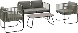 Outsunny Gartenmöbel Set aus Polyrattan Terrassenmöbel mit Sessel Sofa wetterfest Lounge-Set mit Tisch Kissen Gartenlounge für 4 Personen Sitzgruppe Balkonmöbel Set für Balkon Garten Braun+Dunkelgrau
