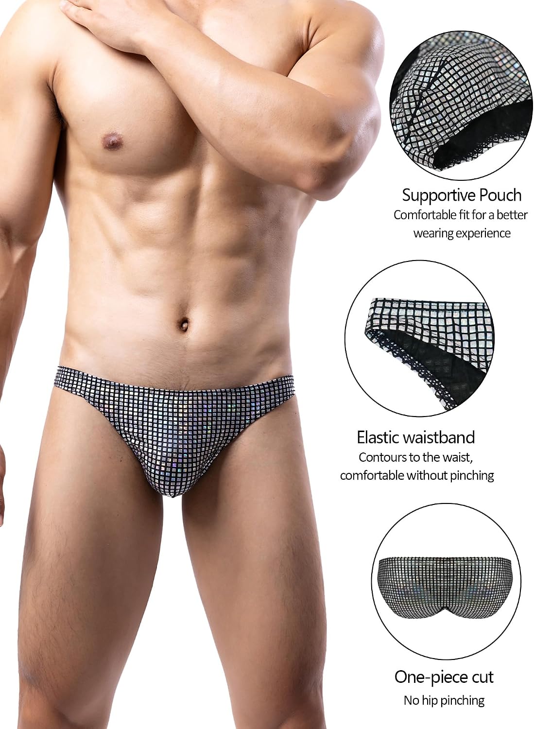 SEAUR Men's Sexy Bikini Briefs Low Rise Glitter Underwear Sissy Pouch Panties Breathable Stretch Underpants