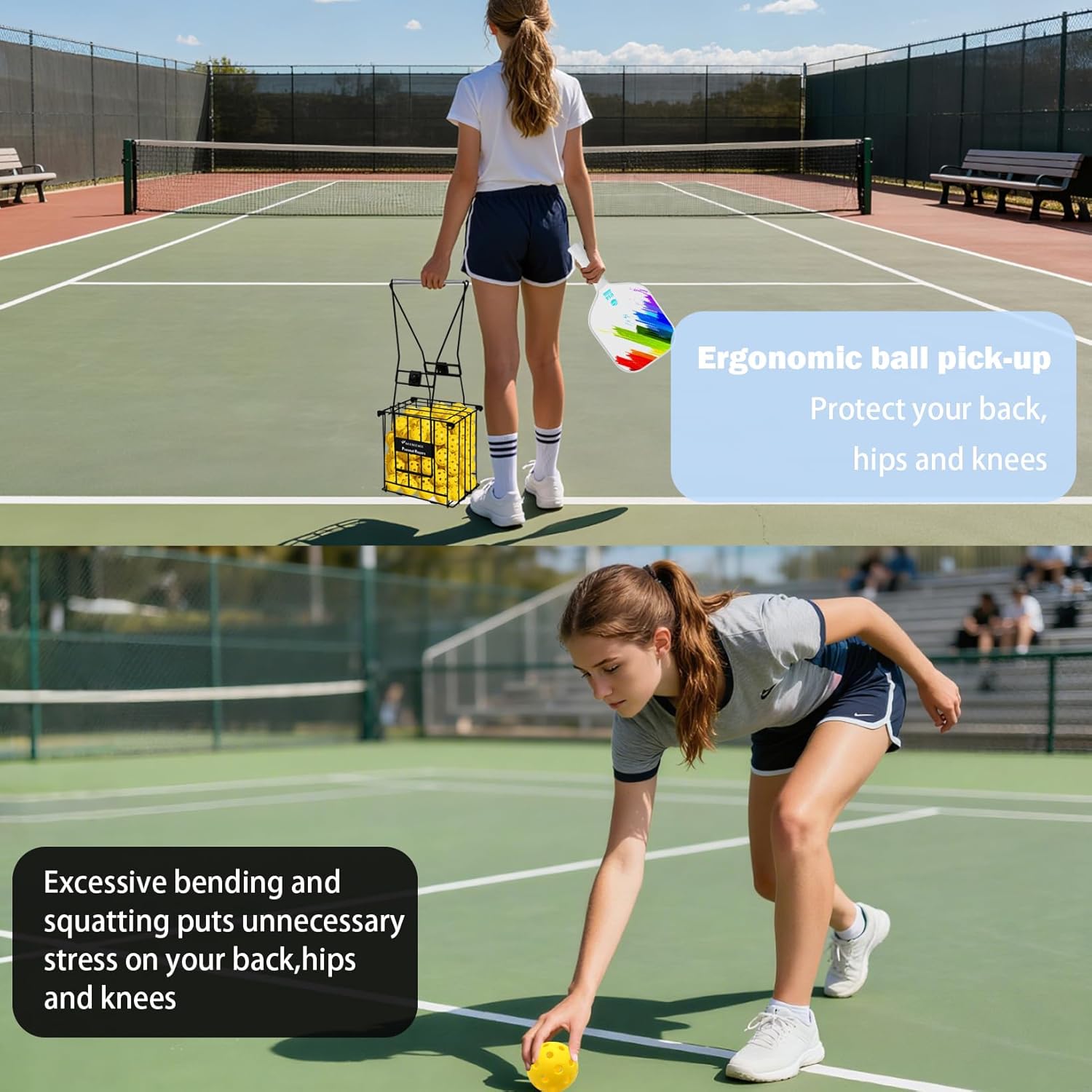 Pickleball Hopper Pickleball Picker Upper - Pickleball Retriever Basket Carrier Gatherer Picker Hopper Container for Picking and Storage Training Tool Holds 60 Pickleball