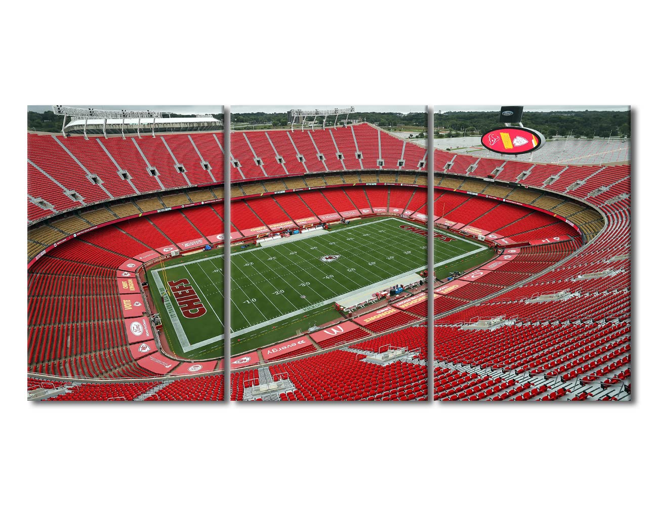 3 Panel Wall Art Chiefs American Football Poster on Canvas Framed Art Sport Paintings Geha Field at Arrowhead Stadium Picture Artwork Giclee Print for Classroom Home Decoration, 48" Wx24 H