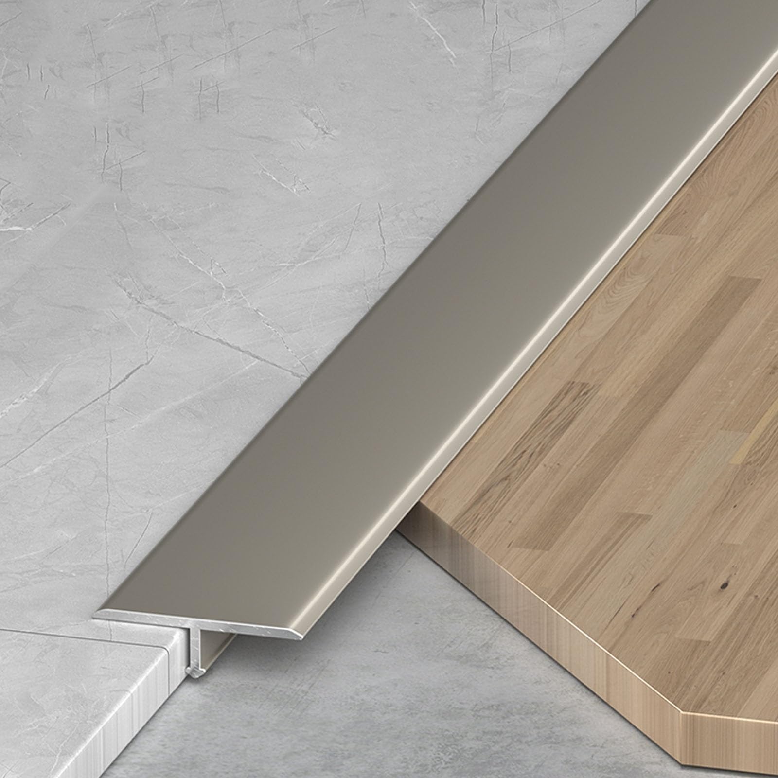 Floor Transition Strip for Doorways, Aluminum Floor Divider, Threshold Strip Metal T Molding Edge Trim Strip for Laminate Wood Tile Vinyl, Joining Flooring Gaps(Champagne,12 mmx0.9 m) โ image 1