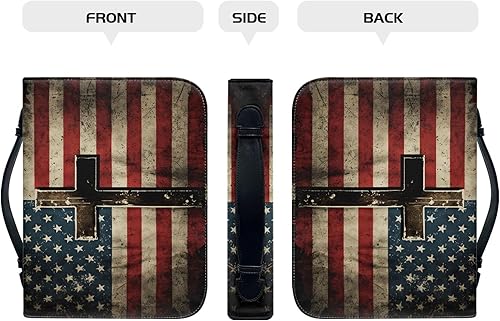 Miniatura 4 de Bengbobar Funda de cuero para la Biblia con cruz de la bandera estadounidense, para mujer, bolsa impermeable para la Biblia, bolsa de transporte