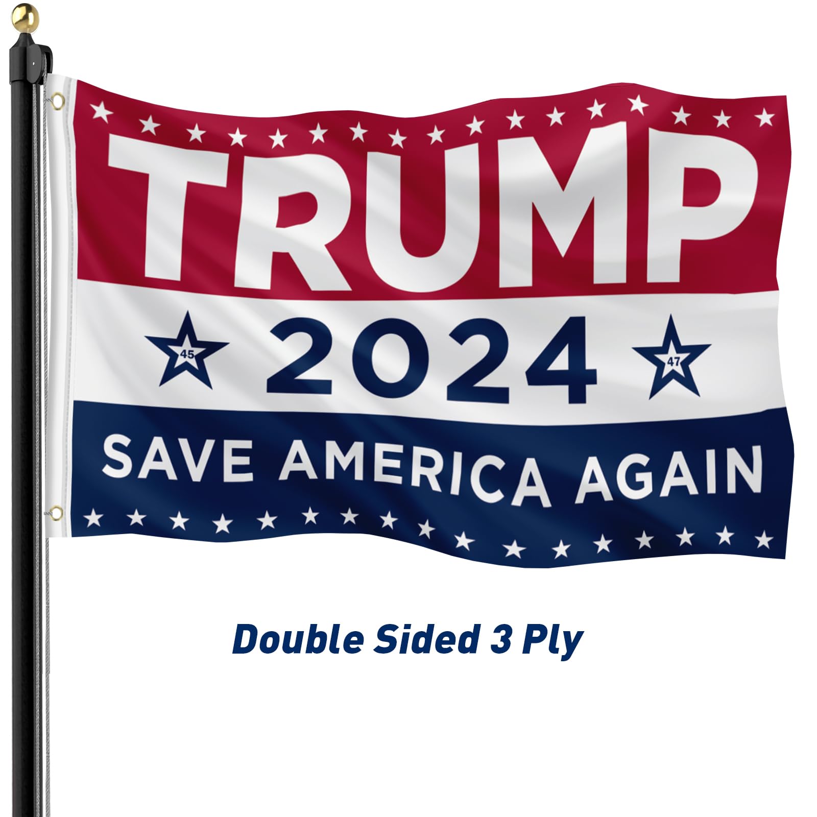 Drapeau Trump 2024 'Take America Back' - Double Face, 0.9x1.5m - Polyester 100D - Œillets En Laiton - Idéal Intérieur/Extérieur