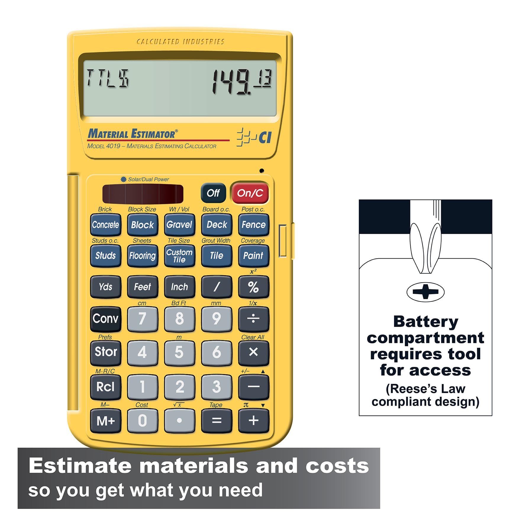 Calculated Industries Kalkulator szacunkowy materiałów 4019, żółty