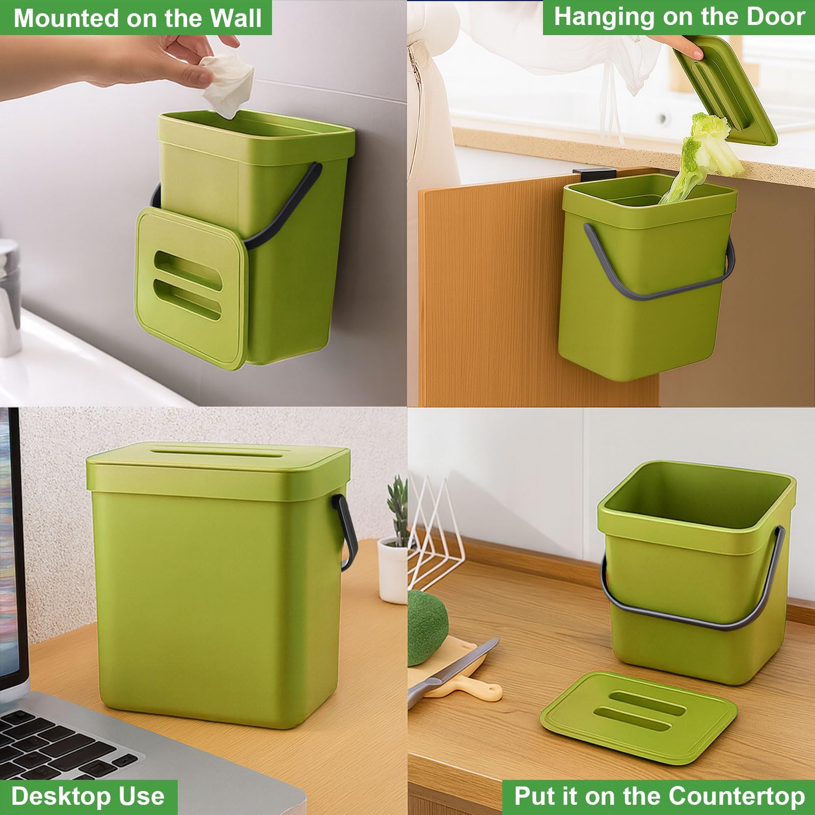 Pattumiera da Cucina 3L, Mini Biomülleimer per Cucina, Pattumiera Biomulle Sospesa, Piccolo Cestino per Rifiuti per Piano di Lavoro, Contenitore con Coperchio, Composter per Cucina, Casa