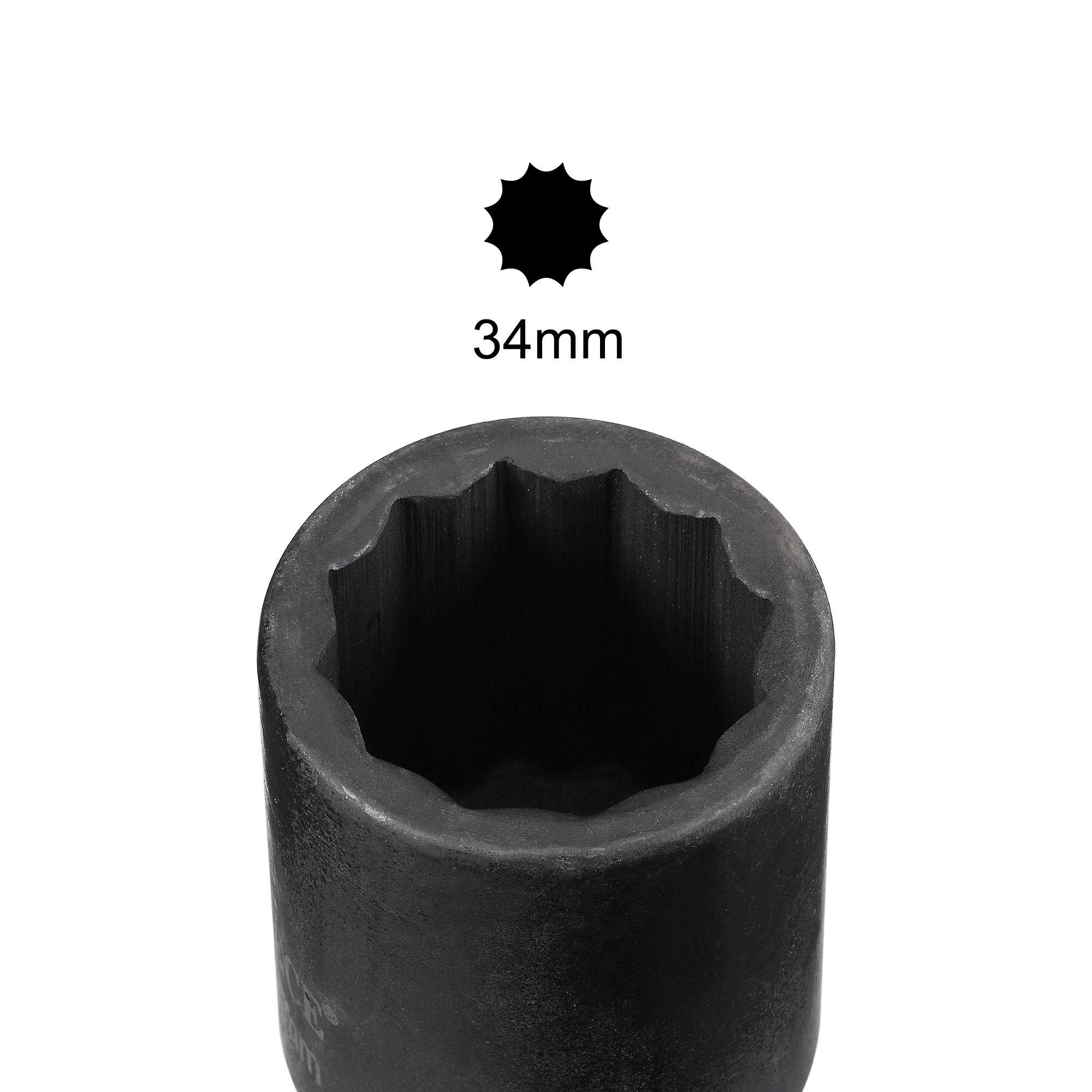 uxcell 3/4-Inch Drive 34mm 12-Point Deep Impact Socket, CR