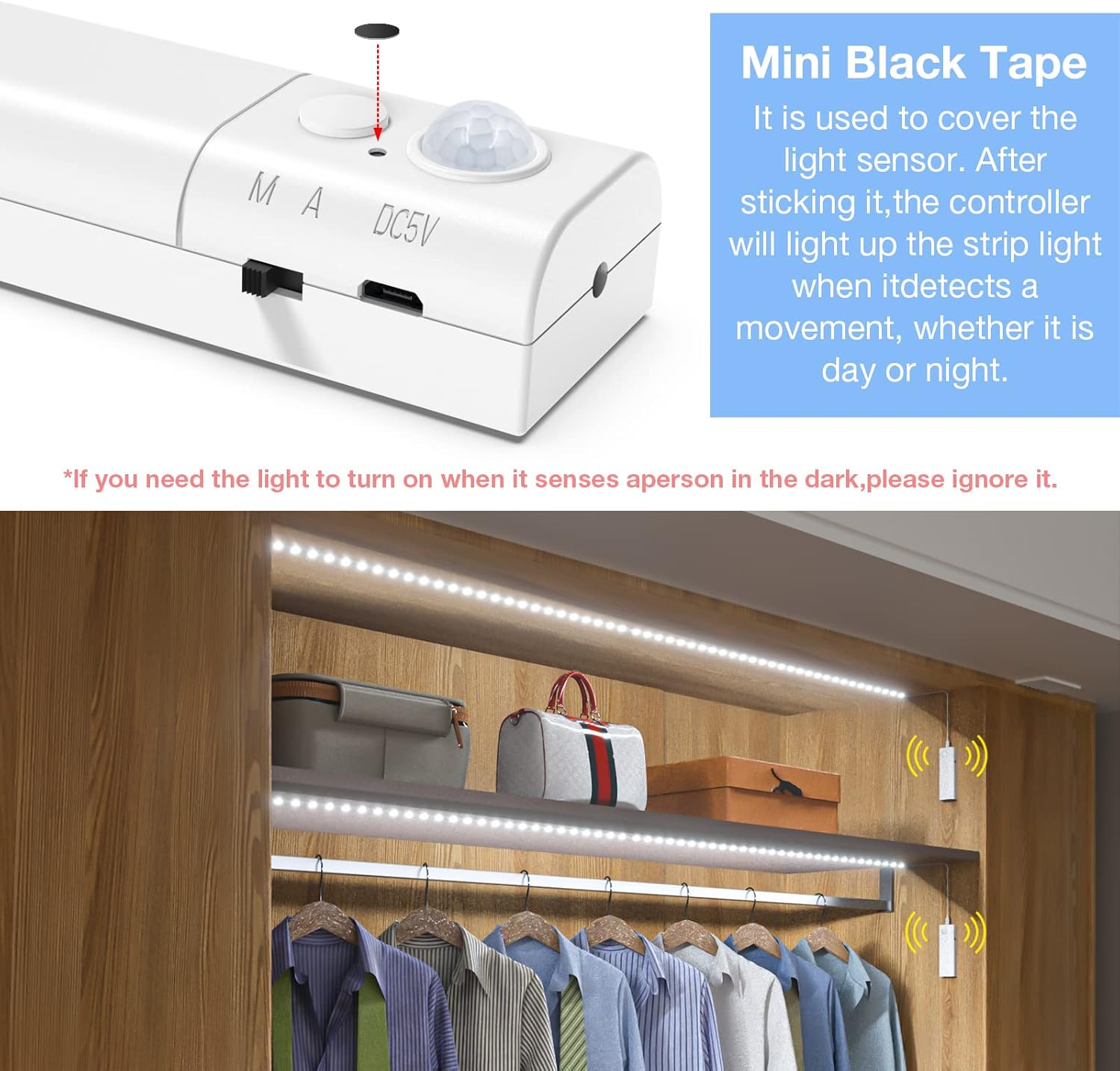 Control box with mini black tape covering the light sensor