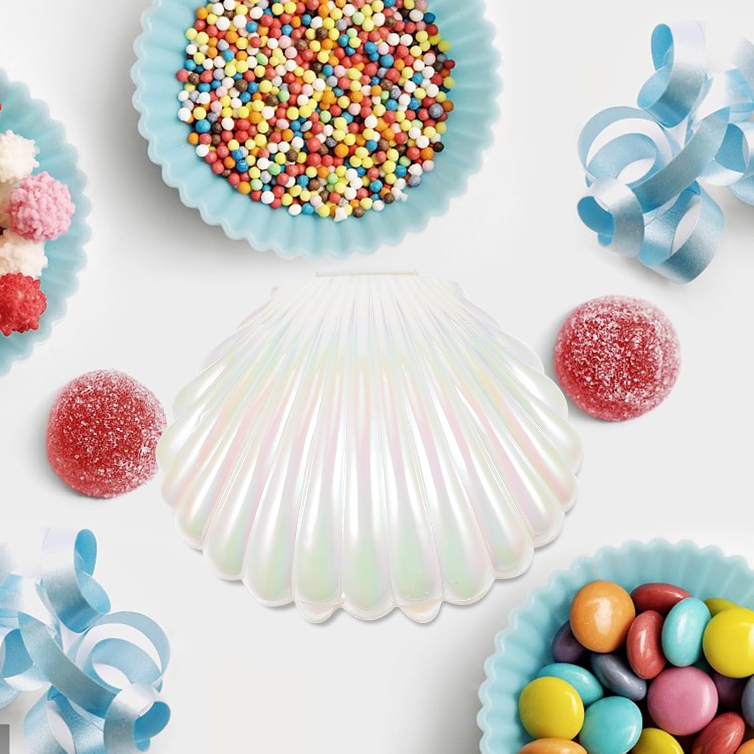 GANAZONO Shell Candy Boxes Pearlescent Seashell Container 10 pack Plastic Party Favor Boxes for Wedding Baby Shower Birthday Jewelry Storage Treats 3.58 X 3.03 X 1.77 in